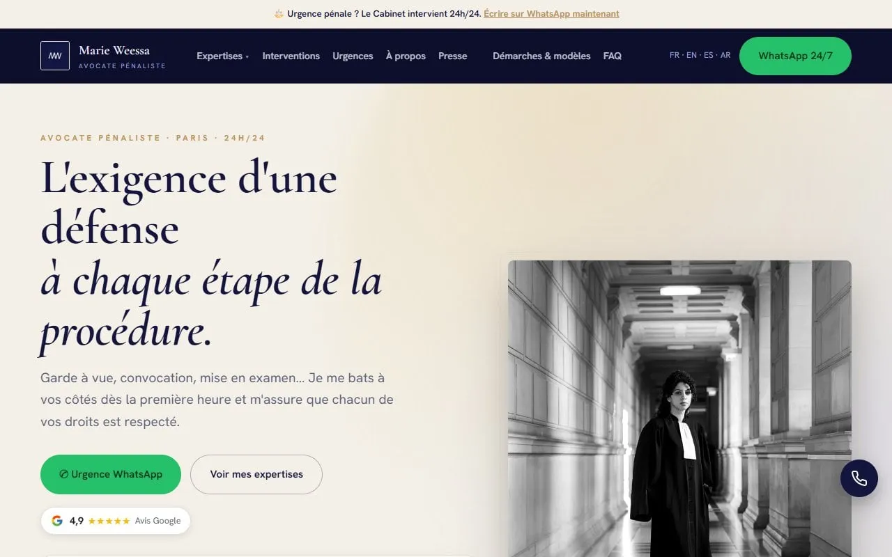 SSL et sécurité Lyon — page d'accueil de Weessa Avocat (Paris / Île-de-France)