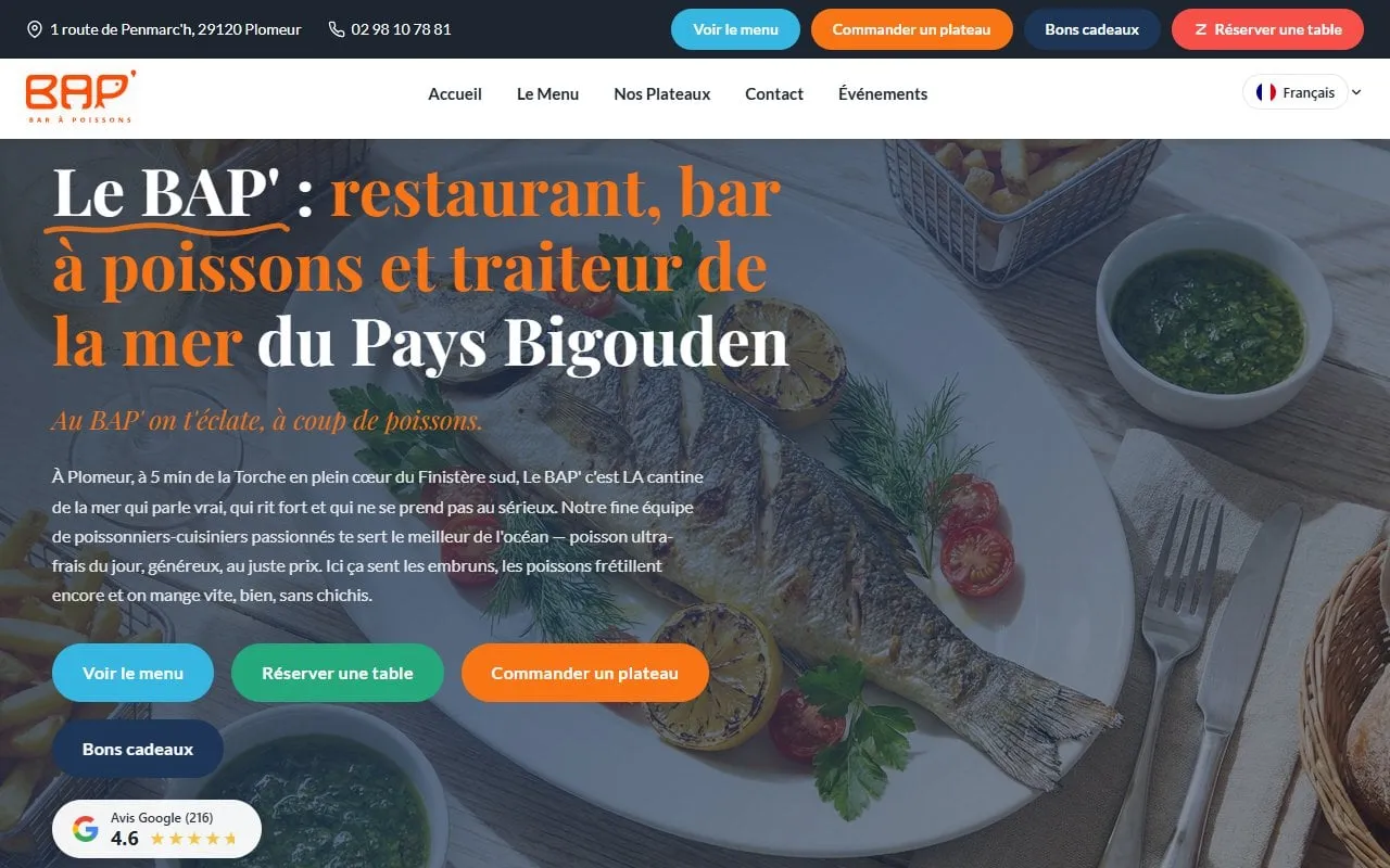 Création de site catalogue Lyon — page d'accueil de Le BAP (Bretagne)