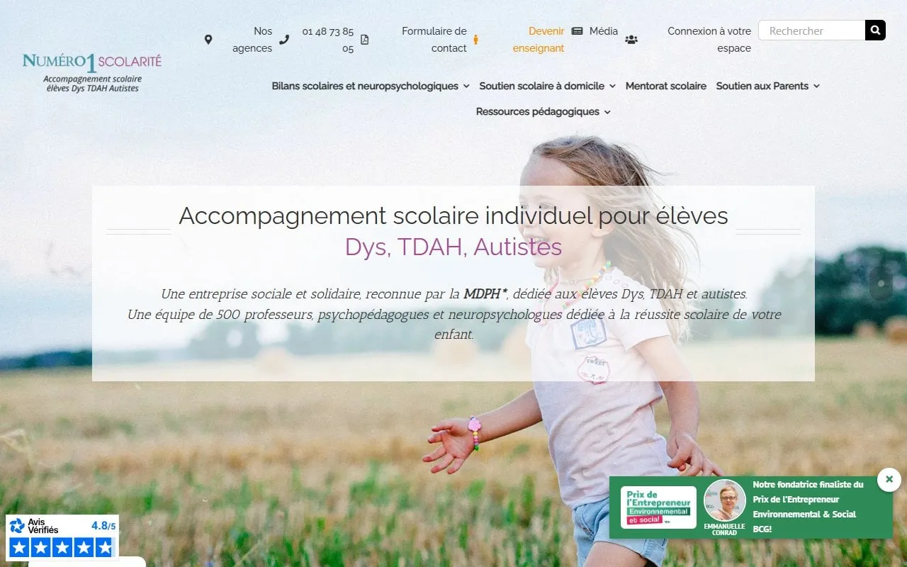 Formation SEO Lyon — page d'accueil de Numéro 1 Scolarité (Paris / Île-de-France)