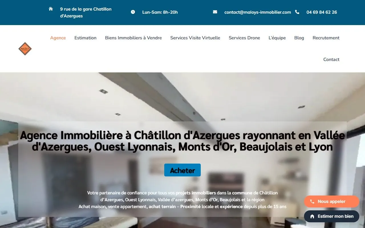 Migration de site internet Lyon — page d'accueil de Maloy's Immobilier (Châtillon-d'Azergues (69))