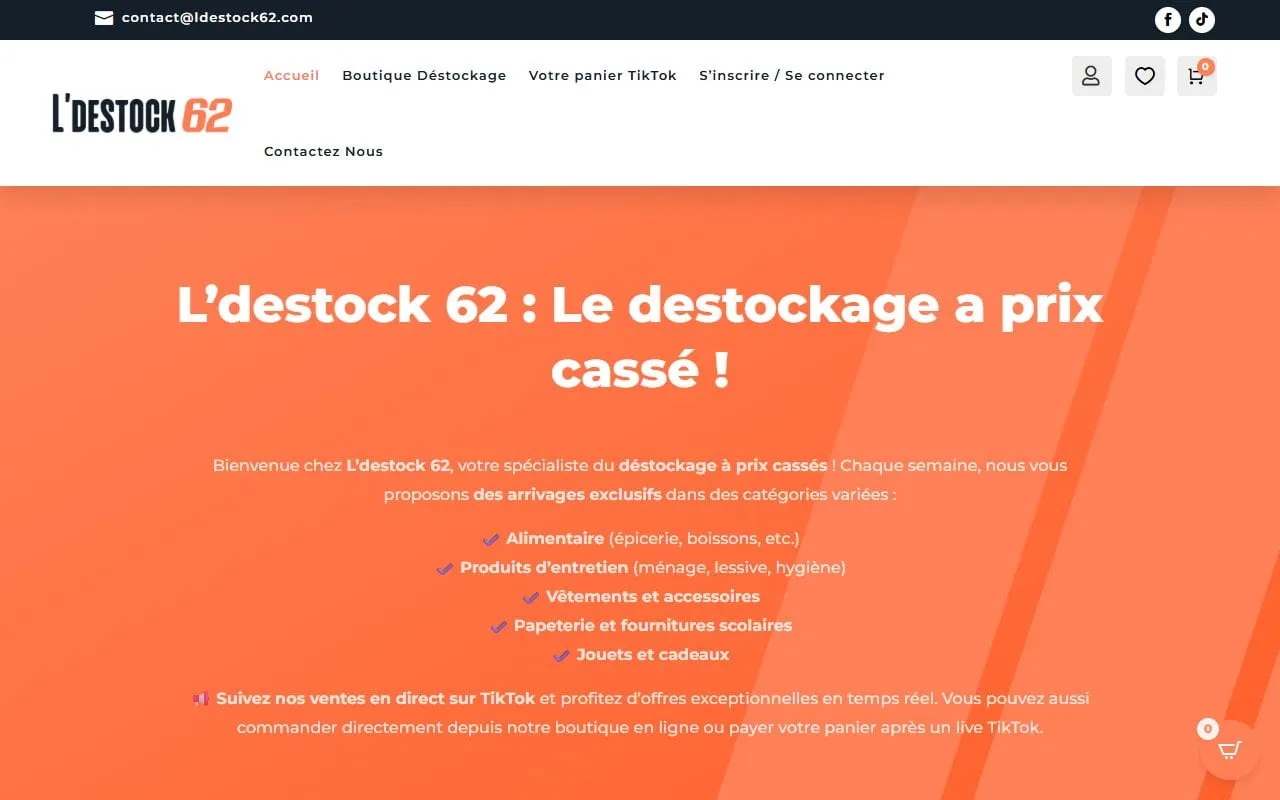Optimisation de conversion e-commerce Lyon — page d'accueil de L'Destock 62 (Pas-de-Calais (62))