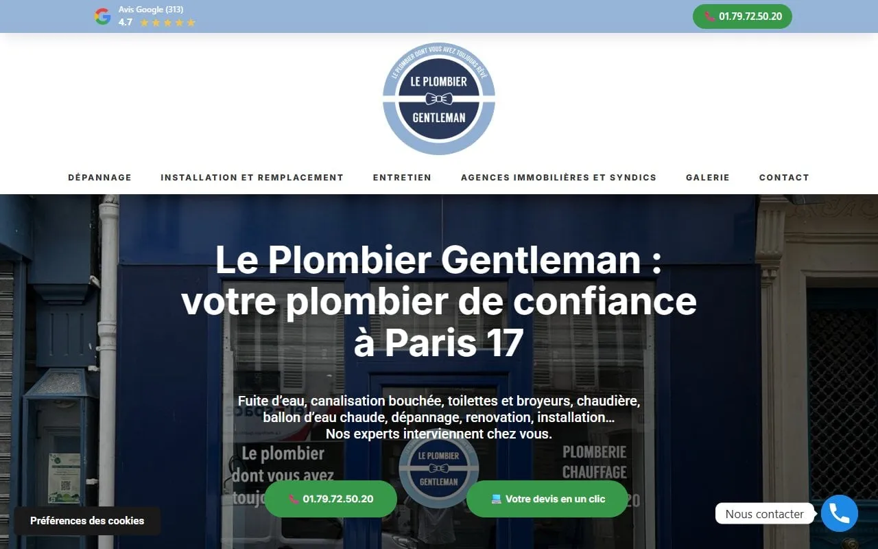 Optimisation Google Ads Lyon — page d'accueil de Le Plombier Gentleman (Paris 17e)