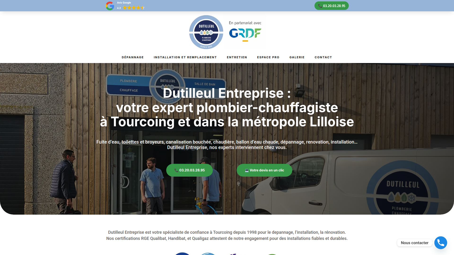 Capture d'écran du projet Dutilleul Entreprise - Création site web à Lyon par VKBack